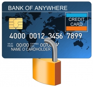 karta kredytowa i kłódka